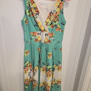 dressbarn Floral Midi Dress - Green and Orange